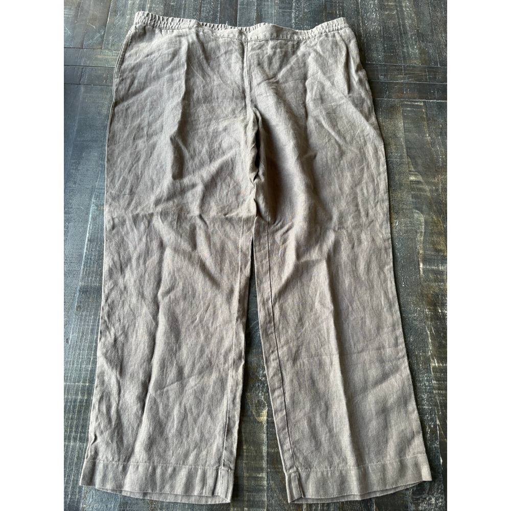 J. Jill XL Petite Brown 100% Linen Pull On Straight Leg Pants 1316023P